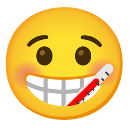 beaming face with smiling eyes and face with thermometer