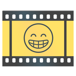 beaming face with smiling eyes and film frames