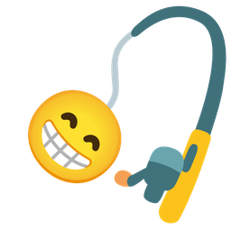 beaming face with smiling eyes and fishing pole