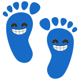 beaming face with smiling eyes and footprints