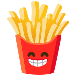 beaming face with smiling eyes and french fries