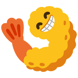 beaming face with smiling eyes and fried shrimp