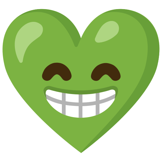 Beaming face with smiling eyes and Green heart