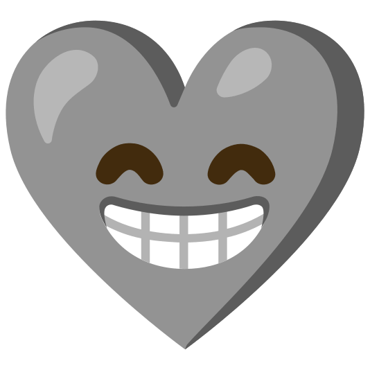 Beaming face with smiling eyes and Grey heart