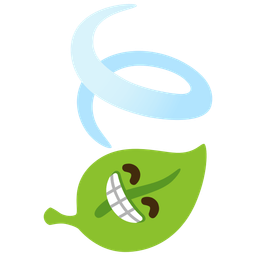 beaming face with smiling eyes and leaf fluttering in wind