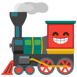 beaming face with smiling eyes and locomotive