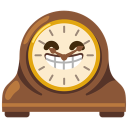 beaming face with smiling eyes and mantelpiece clock