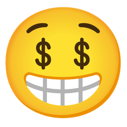 Beaming face with smiling eyes and Money-mouth face