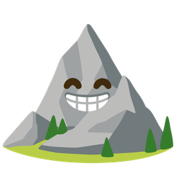 beaming face with smiling eyes and mountain