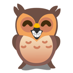 beaming face with smiling eyes and owl