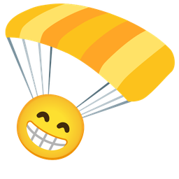 beaming face with smiling eyes and parachute