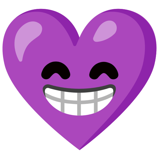 Beaming face with smiling eyes and Purple heart
