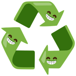 beaming face with smiling eyes and recycling symbol