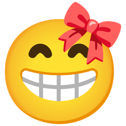 beaming face with smiling eyes and ribbon