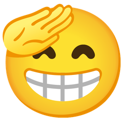 beaming face with smiling eyes and saluting face