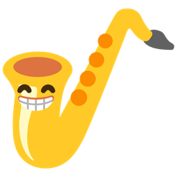 beaming face with smiling eyes and saxophone