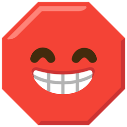 beaming face with smiling eyes and stop sign