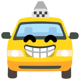 beaming face with smiling eyes and taxi