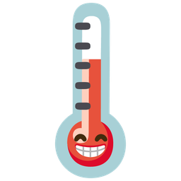 beaming face with smiling eyes and thermometer