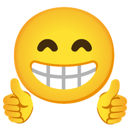 beaming face with smiling eyes and thumbs up