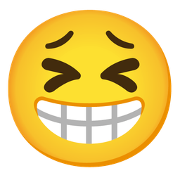 beaming face with smiling eyes and tired face