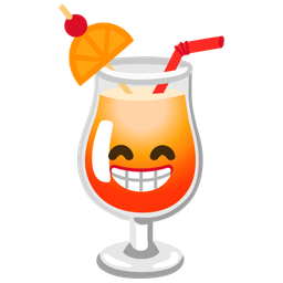 beaming face with smiling eyes and tropical drink