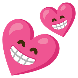 beaming face with smiling eyes and two hearts