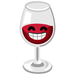 beaming face with smiling eyes and wine glass