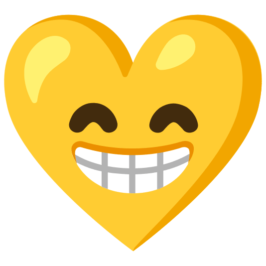 Beaming face with smiling eyes and Yellow heart
