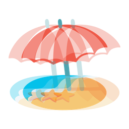 beating heart and beach with umbrella