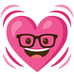 beating heart and nerd face