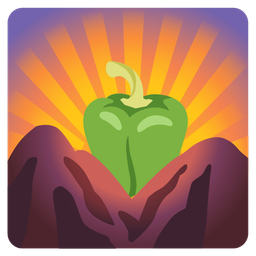 bell pepper and sunrise over mountains