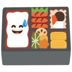 Bento box and Grinning face with sweat
