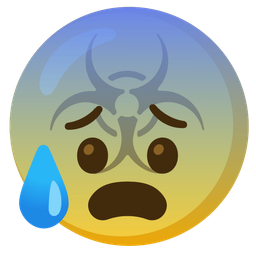 biohazard and anxious face with sweat