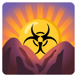 biohazard and sunrise over mountains