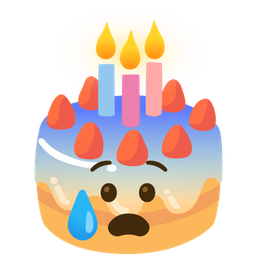 Birthday cake and Anxious face with sweat