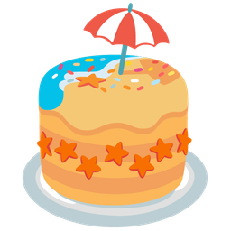 Birthday cake and Beach with umbrella