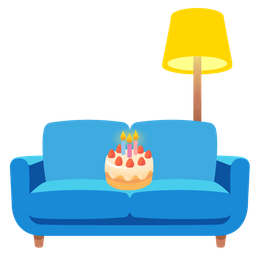 Birthday cake and Couch and lamp