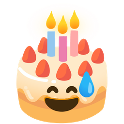 Birthday cake and Grinning face with sweat