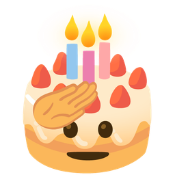 Birthday cake and Saluting face