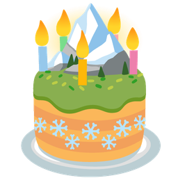Birthday cake and Snow-capped mountain