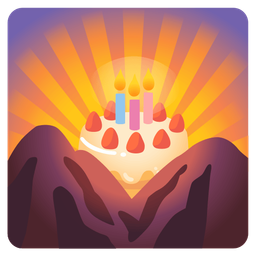 Birthday cake and Sunrise over mountains