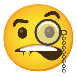 biting lip and face with monocle