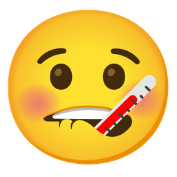 biting lip and face with thermometer