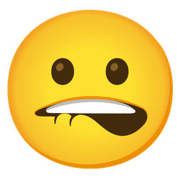 Biting lip and Grinning face