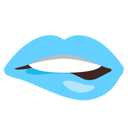 biting lip and light blue heart