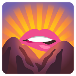 biting lip and sunrise over mountains