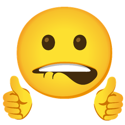 biting lip and thumbs up