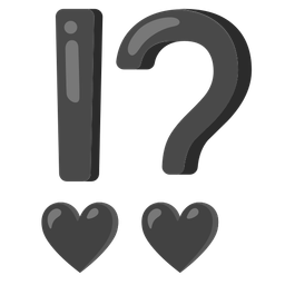 black heart and exclamation question mark