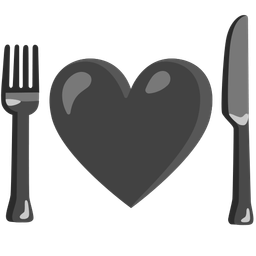 black heart and fork and knife with plate